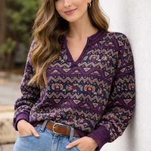 Vintage Mi Ki Majestic International Fair Isle Sweater Women Large Oversized 80s